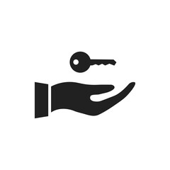 Hand with key. Black silhouette. Open arm and keys. Vector isolated on white