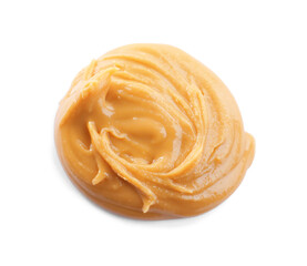 Delicious peanut butter isolated on white, top view