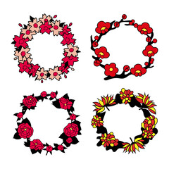 [Vector] wreaths of four kinds of flowers in flower playing card illustrations (hwatu)
