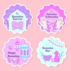 Flat design ramadan sticker label with pastel color illustration