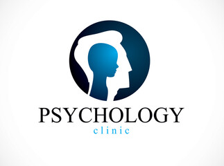 Psychology, mental health vector design, created with man head profile and little child boy inside, inner child concept, origin of human individuality and psychic problems. Therapy and analysis.