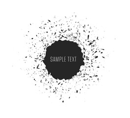Black blob with splashes, silhouette, space for text. Vector illustration.