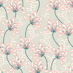 Chrysanthemum Flowers in Pastel Colors Vector Seamless Pattern