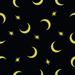 Fototapeta na wymiar Moon and stars simple seamless vector pattern on a transparent background