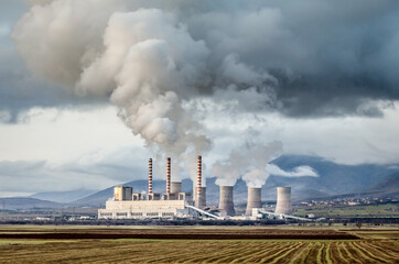 Charcoal Electric Power Station in Ptolemais, Greece. Electricity Production Unit in Northern...