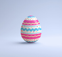 Happy Easter background. Colorful decor egg in 3D rendering. Painted pattern, texture and color. Isolated easter egg for spring holiday illustration