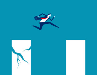 A business person jumping from a crisis graph to a stable graph