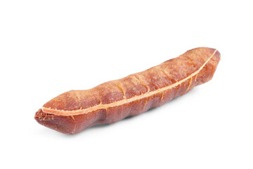 Ripe peeled tamarind on white background. Exotic fruit