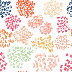 Abstract seamless pattern with different hand painted elements. Multi-color combinations graphic ornament. EPS10.