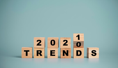 2020 to 2021 trends change wording print screen on blue background, business and fashion change start in new year.