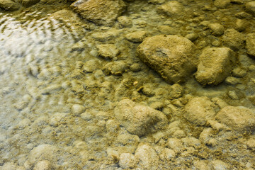 The stones under the pond, close-up as a background.