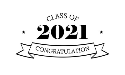 Class of 2021 with Graduation Cap. Template for graduation design, party. Flat monochrome illustration on transparent background.