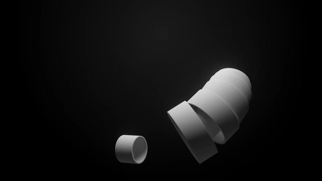 3d abstract render of tube elements follow each other with a small offset. Directional flow to a smooth path. 