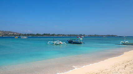Fototapeta premium View at Gili Trawangan from Gili Meno (Indonesia)