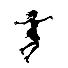 black silhouette of a woman in a skirt girl jumping vector illustration