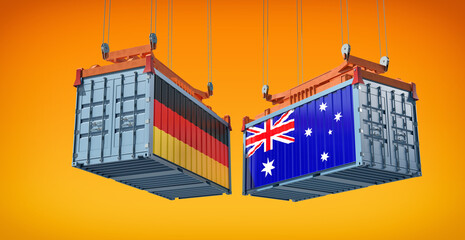 Freight containers with Germany and Australia flag. 3D Rendering 