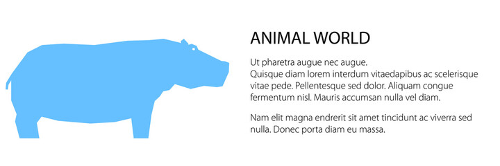 Blue hippo banner, animal world concept, vector illustration