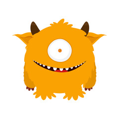 Fototapeta premium Fluffy cute monster with horns. Vector illustration. Flat design.