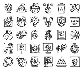 Earth Day related vector icon set 2, line style