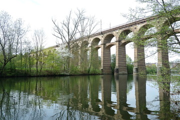 Fototapeta premium Train Viaduct over the river Enz in Bietigheim-Bissingen