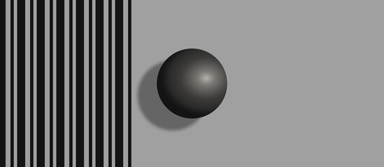 Black ball and lines on a gray background. Background texture
