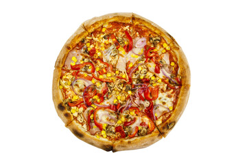 Delicious fresh pizza isolated on white background