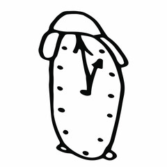 Doodle hand drawn clock.Black and white illustration.Vector illustration.