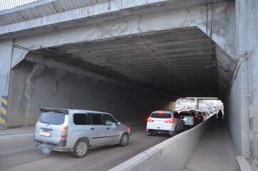 A railway tunnel in the center (side)