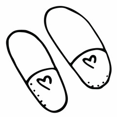 Doodle hand drawn slippers.Black and white illustration.Vector illustration.