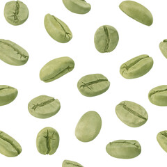 seamless pattern with green coffee beans