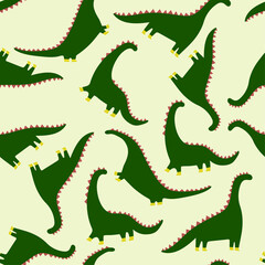 Vector  seamless cartoon pattern with  cute dinosaurs on grey background . Childish print for textiles, wallpapers, designer paper, etc