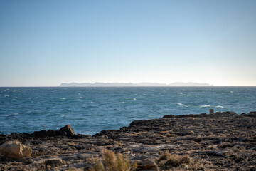 The island of Cabrera seen from the Colonia de Sant Jordi. Palma de Mallorca, Spain (Perfect for Copyspace)