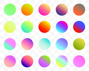 Set of round Vector Gradient. Multicolor Sphere. Modern abstract background texture. Template for design. Isolated objects
