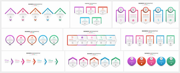 Collection of colorful infographic with options, parts, steps or processes.   Can be used for workflow layout, diagram, number options, web design