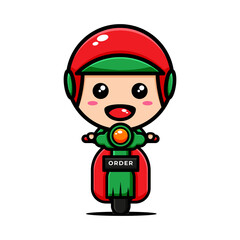 cute courier character design themed riding a motorcycle