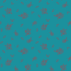 seamless floral pattern hand drawn watercolor  outline red rose with leaves on green background