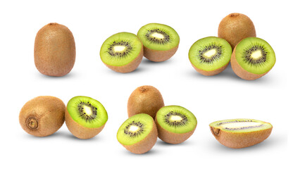 Collection kiwi fruit isolated on white background