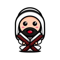 Cute muslim character design themed read the Qur'an. Islamic character cartoon