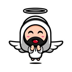 Cute muslim character design themed pray like an angel. Islamic character cartoon