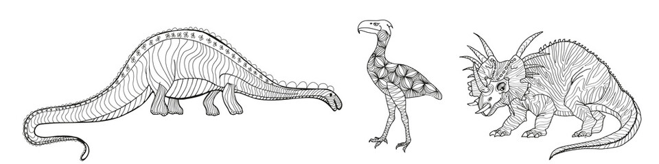 Triceratops. A series of prehistoric dinosaurs. Fossil animals in contour style.