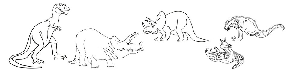 Triceratops. A series of prehistoric dinosaurs. Fossil animals in contour style.