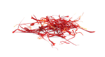 Fototapeta premium Heap of aromatic saffron on white background