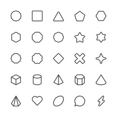Simple Interface Icons Related to Basic Shapes. Triangle, Circle, Square, Polygon. Editable Stroke. 32x32 Pixel Perfect.