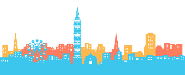 Naklejka premium Taipei city skyline, taipei 101 silhouette illustration