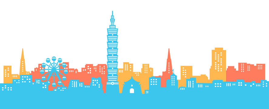 Taipei city skyline, taipei 101 silhouette illustration