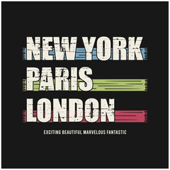 Capital New York Paris London typography, t-shirt graphics, vectors