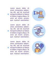 Online lawyer consultation concept line icons with text. PPT page vector template with copy space. Brochure, magazine, newsletter design element. Legal service linear illustrations on white