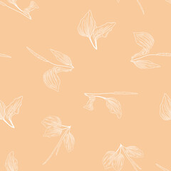 Hand drawn plantain plant on the seamless background, floral pattern
