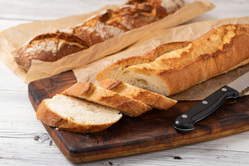 baked bread on wooden table