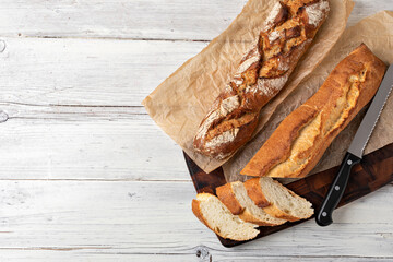 baked bread on wooden table